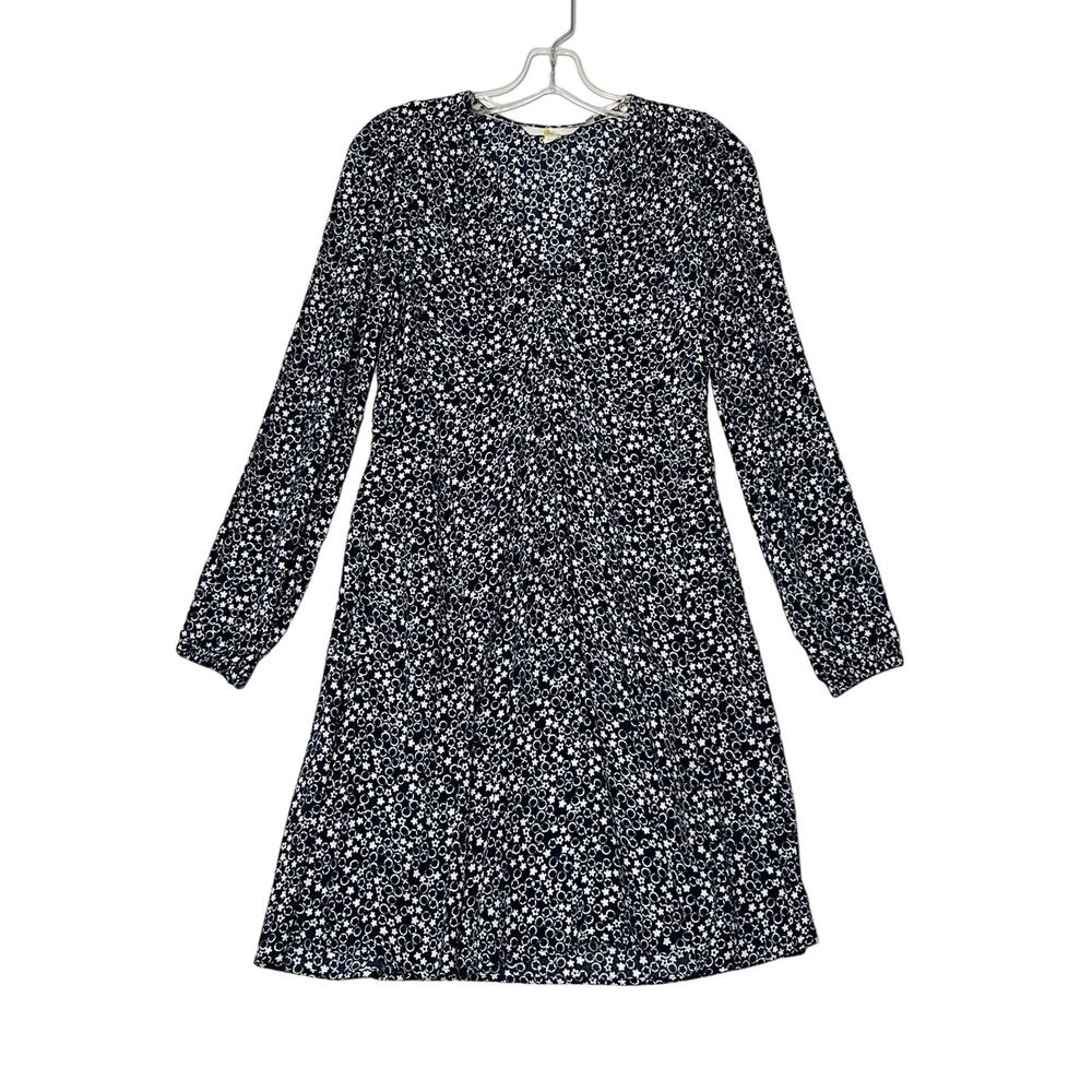 Boden V-Neck Tea Dress Long Sleeve Navy Floral Womens 4 R